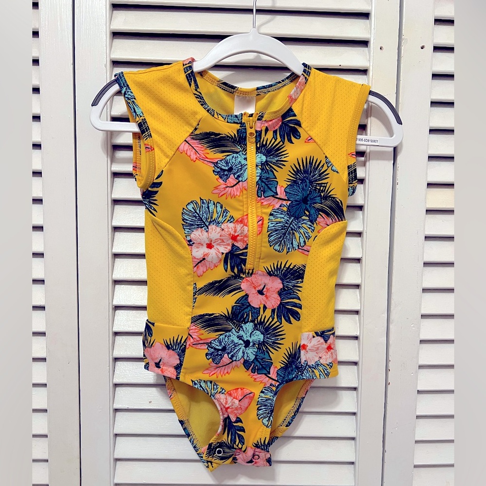 Cat & Jack Swim Tropical Hibiscus One-Piece Sleeveless Swimsuit Toddler Girl 4T